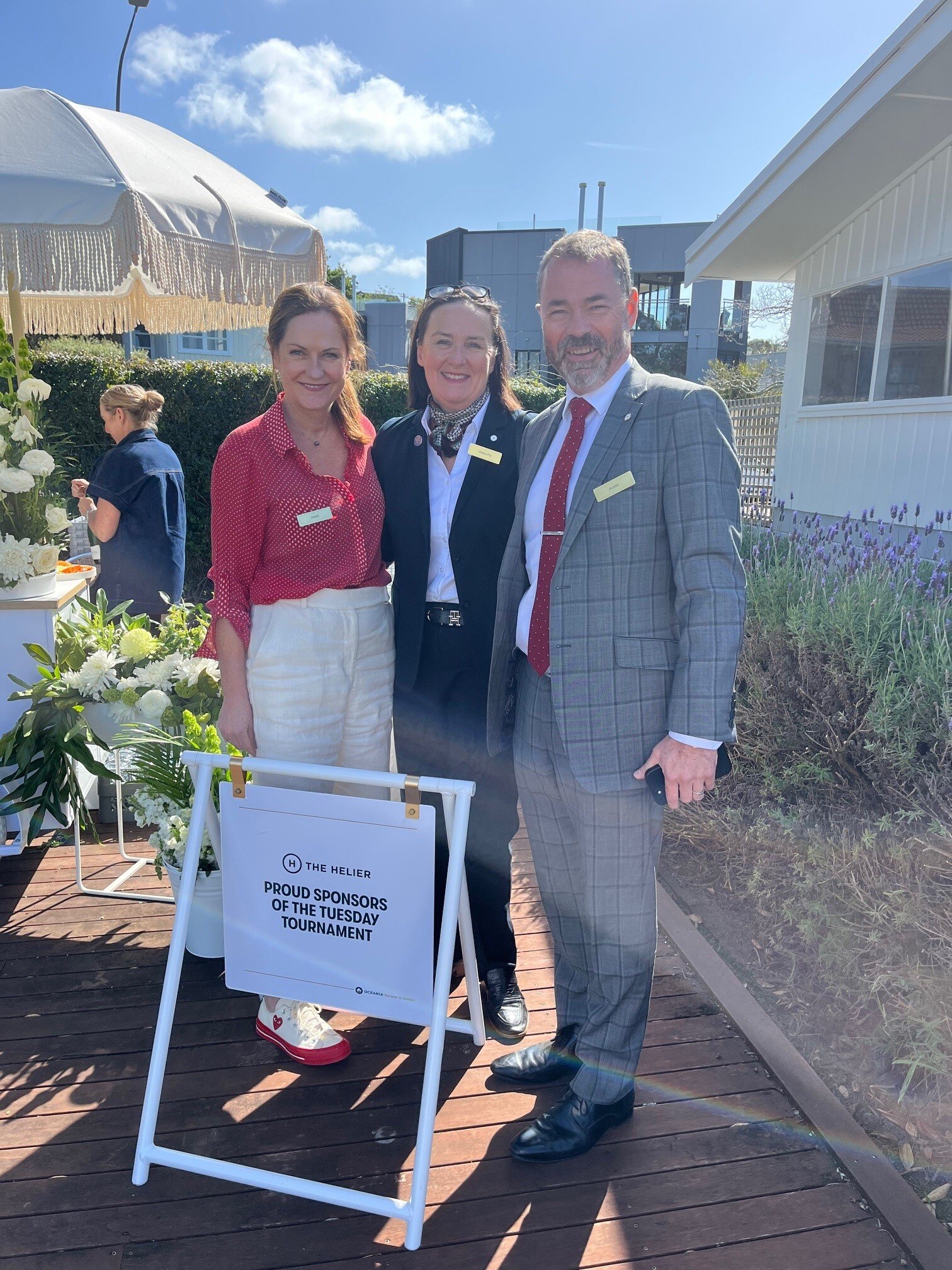 St Heliers Bowls Debbie Little, Resident Concierge, Charlotte Horan & GM, Olivier Lacoua